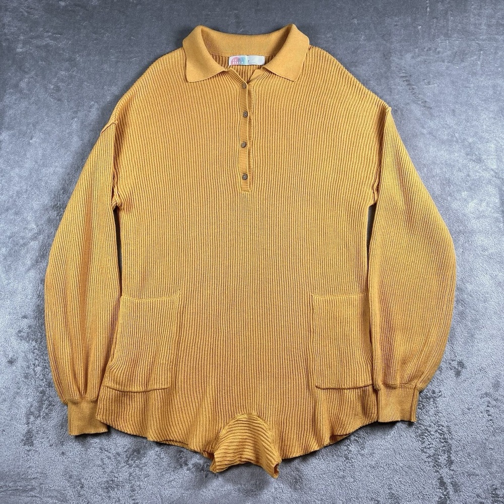 Free People Beach Picnic Sweater Romper Womens Size Small Yellow Honey Tea Linen